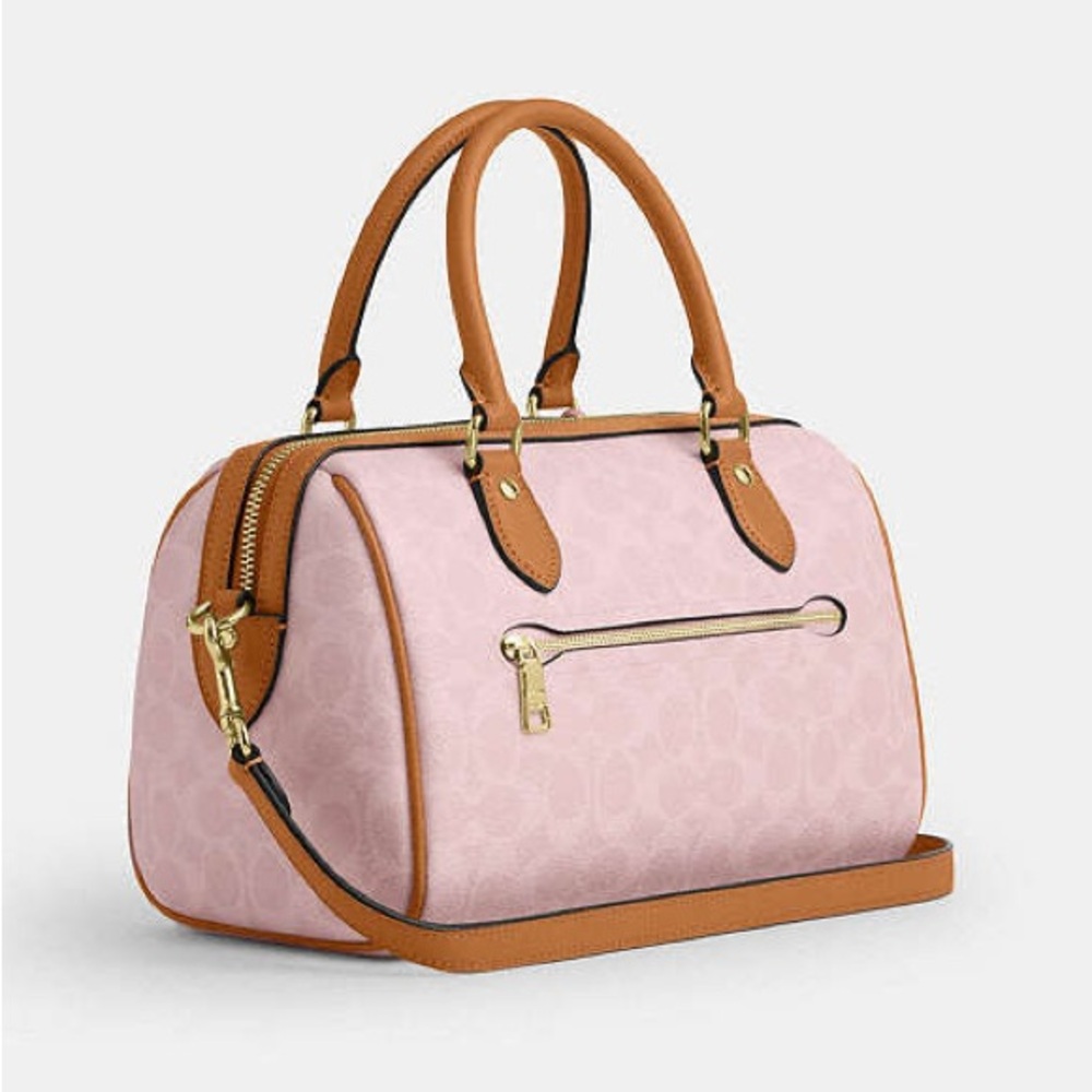 Sold ❌Coach Powder Pink Rowan Medium Satchel Bag In Signature With Charms NWT - Picture 6 of 10